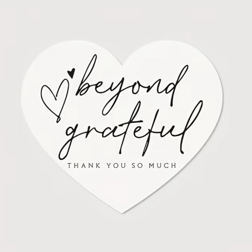 Thank You Cards, Heart-Shaped White “Beyond Grateful”, 50 pcs